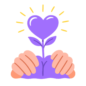 Symbolische Darstellung einer Pflanze mit Herzblatt, gehalten von Händen.